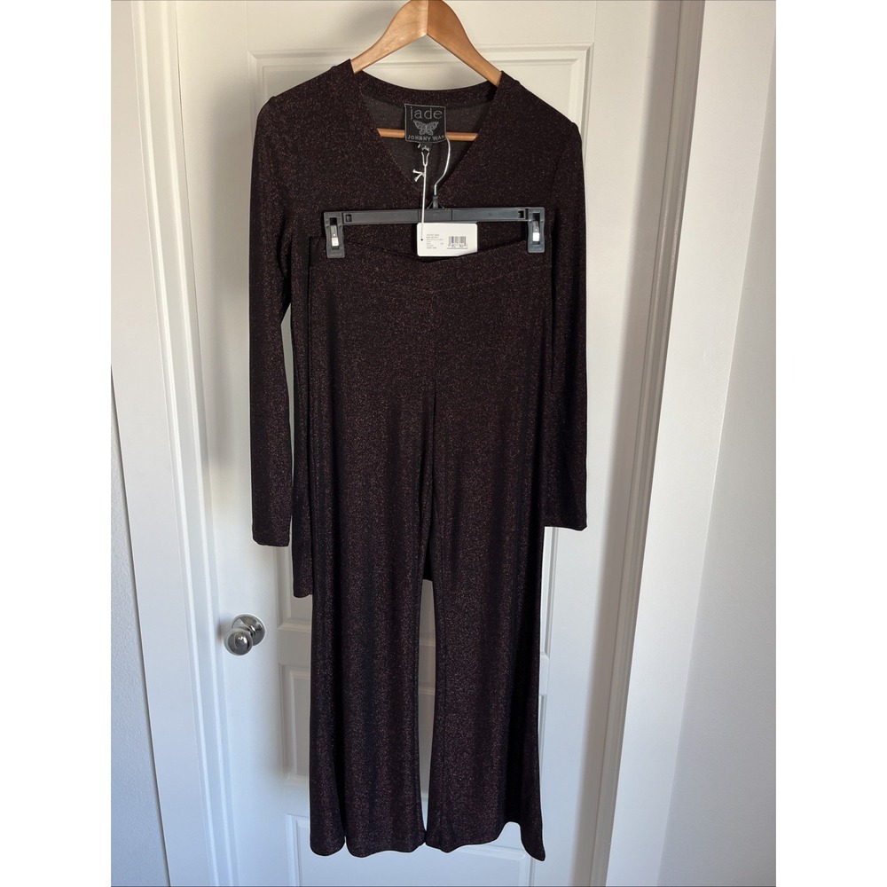 Johnny Was Jade Demi Metallic Easy Pant and Tunic Top V-neck Set  Burgundy New S - Picture 2 of 14